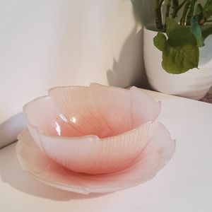 Pink Frosted Flower Shaped Bowl and Saucer